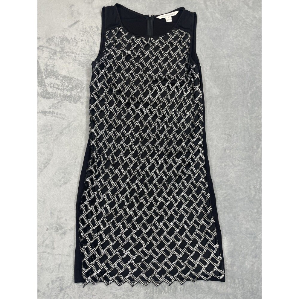 Diane Von Furstenberg Joylyn Black White Sequin Cutout Sleeveless Shift Dress